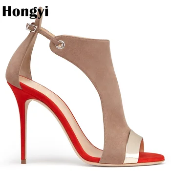 

Hongyi Retro Lady Jeans Patchwork Thin Heeled High Heels Sandals Open Toe Ankle Wrap Tie Up Woman Heeled Sandals Pumps Shoes