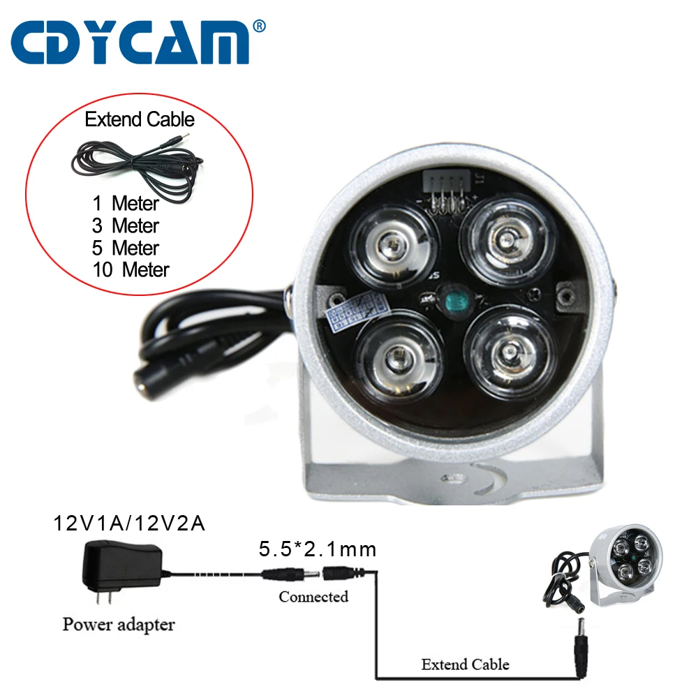 CDYCAM CCTV светодиодный S 4 Массив ИК светодиодный осветитель CCTV инфракрасный Водонепроницаемый ночного видения для поддержка камеры безопасности Удлинительный кабель