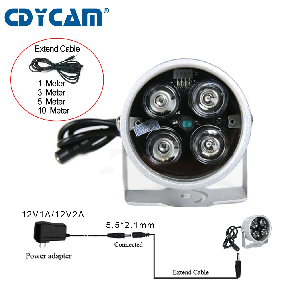 

CDYCAM CCTV LEDS 4 array IR led illuminator Light CCTV Infrared waterproof Night Vision For Security Camera Support Extend Cable