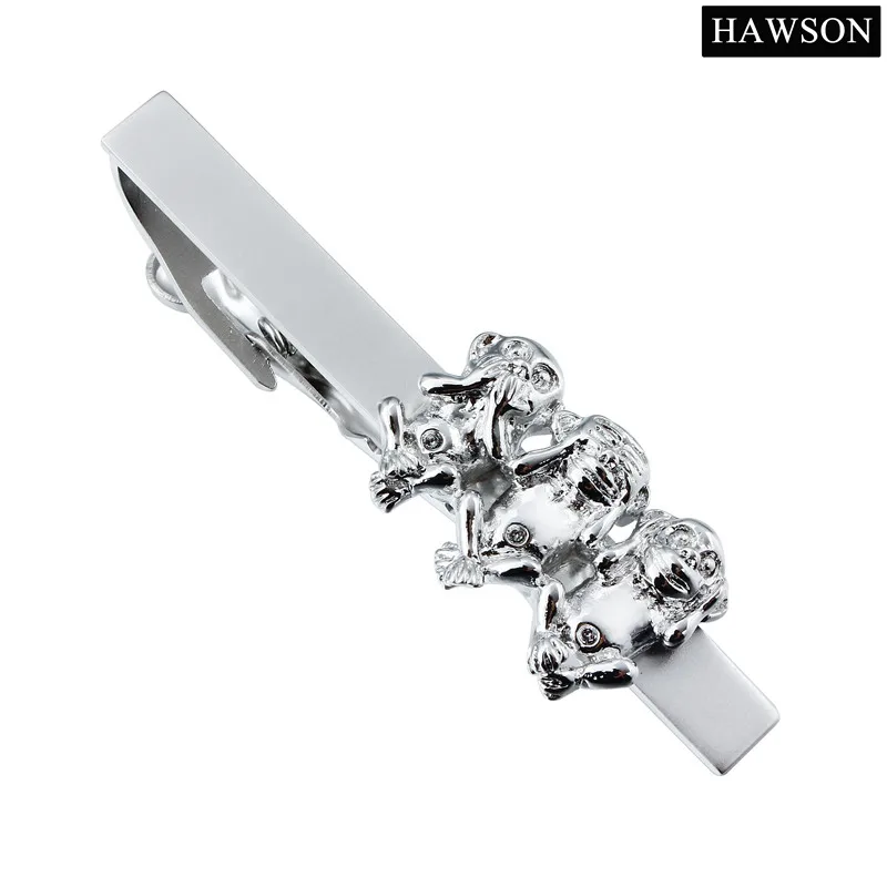 HAWSON Módní kravata Clip Funny Monkeys Shape Vysoce kvalitní Pánské příslušenství Stříbrná Barevná tyčka pro širokou košili