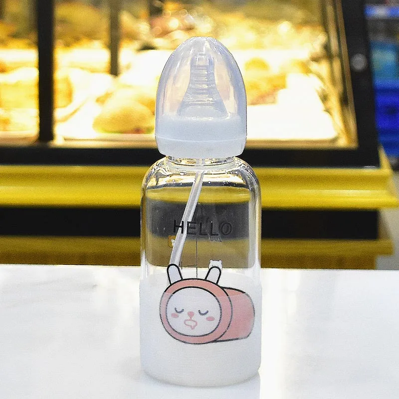 Детские бутылочки с милым мультяшным рисунком, автоматическая бутылочка для детей, обучающая пить, Нетоксичная стеклянная бутылочка для кормления, 300 мл - Цвет: Pink Rabbit