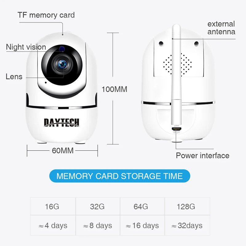 Беспроводная ip-камера безопасности DAYTECH, Мини WiFi камера с автоматическим отслеживанием движения 720 P/1080 P, облачный аудио монитор видеонаблюдения