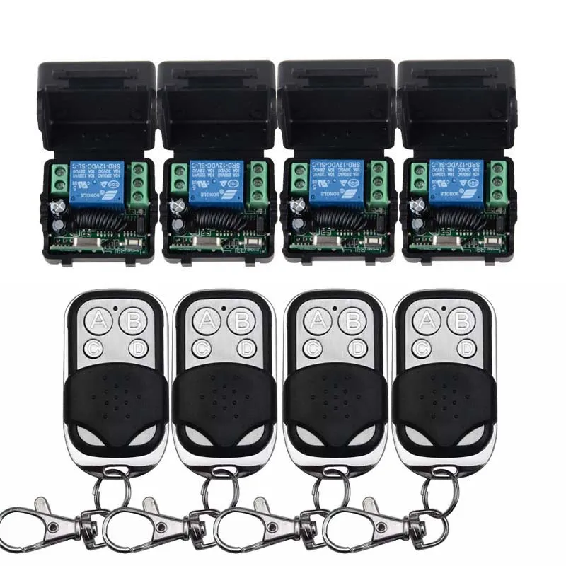 12V 1CH Wireless Remote Control Switch System 4 Transmitter & 4