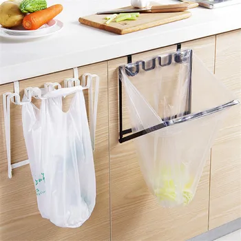 

Cupboard Door Back Fold Trash Rack Storage Garbage Bag Metal Bathroom Towel Racks Kitchen Hanging Cabinet Holder Trash Rack
