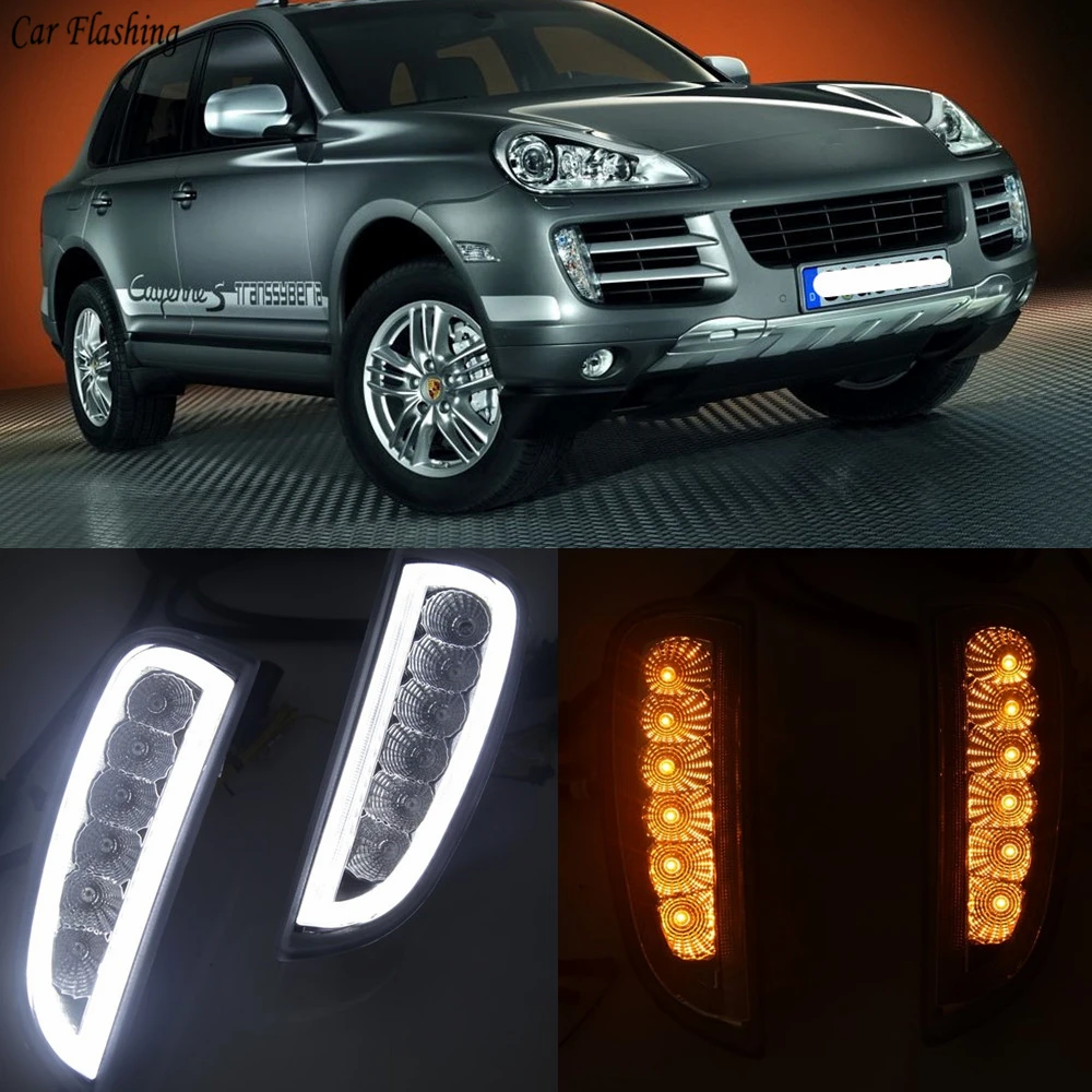 1 пара дневные ходовые огни для Porsche Cayenne я 957 9PA 2006 2007 2008 2009 2010 светодиодный поворотники положение светильник дневного светильник противотуманная фара