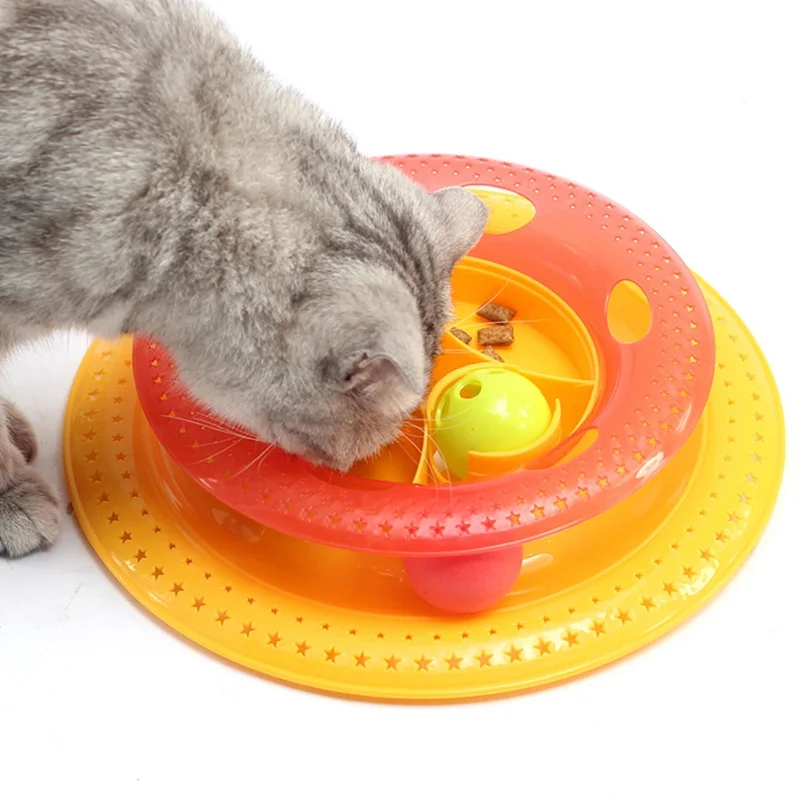 Pet интерактивные Пластик Игрушечные лошадки Pet кошачий смешно проигрыватели интеллектуальной трек башня с колокольчиками мяч игрушка кошка пластины
