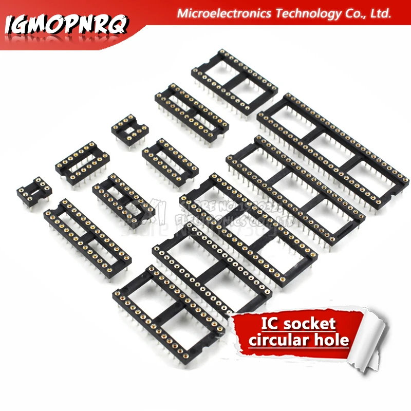 Conector de tomada ic para orifício redondo, conector dip 6 8 14 16 18 20 24 28, 40 soquetes de pino dip6, com 10 peças dip8 dip14 dip16 dip18 dip20 dip28
