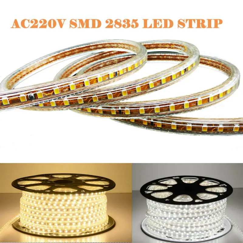

1M/2M-100M 2835 LED Strip 120leds/m with Power Cord Plug Waterproof IP67 Flexible Hi Brightness AC 220V LED Rope Line