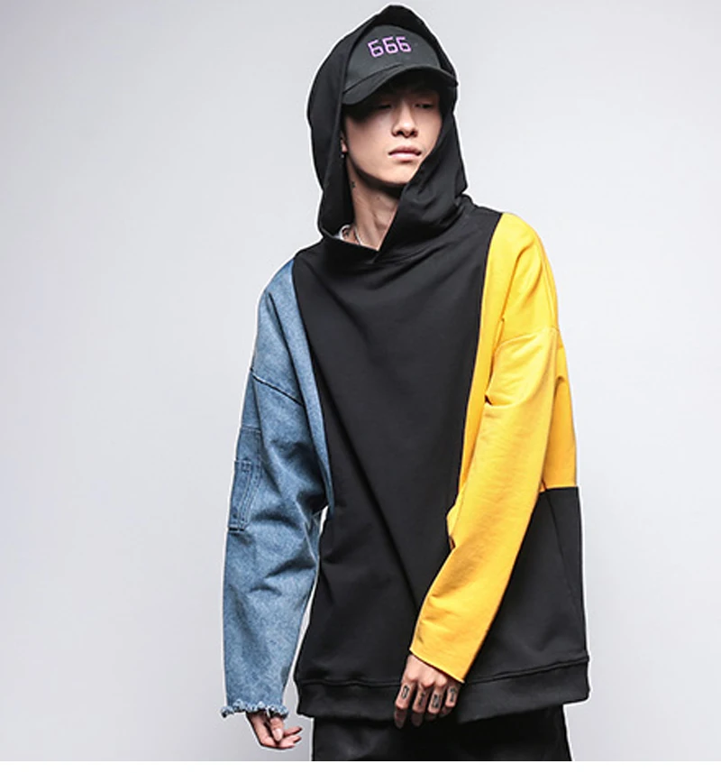 Patchwork Oversized Sweatshirt Men Fashion Long Hoodies Men  (10)