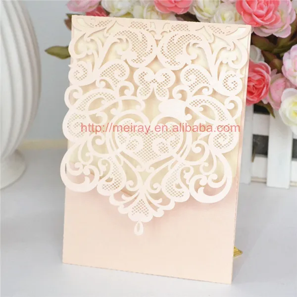 Por Peach Wedding Invitations Hi6005 Customized Beige Wedding Invitation Envelope With Peach Flocking
