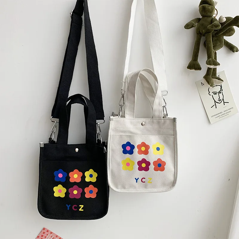 

2019 New Korean Version Of The Female Flower Print Messenger Bag Portable Canvas Handbag Casual Shoulder Bag For Young Girls