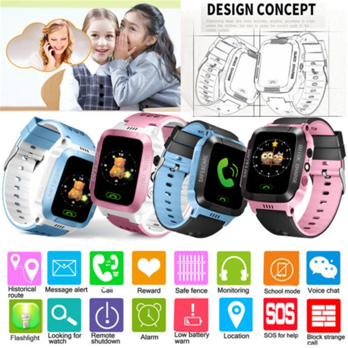  Children Kids Smart Watch LBS Positioning Tracker Not GPS SOS Call Safe Anti-lost Monitor Touch Scr - 33001567420