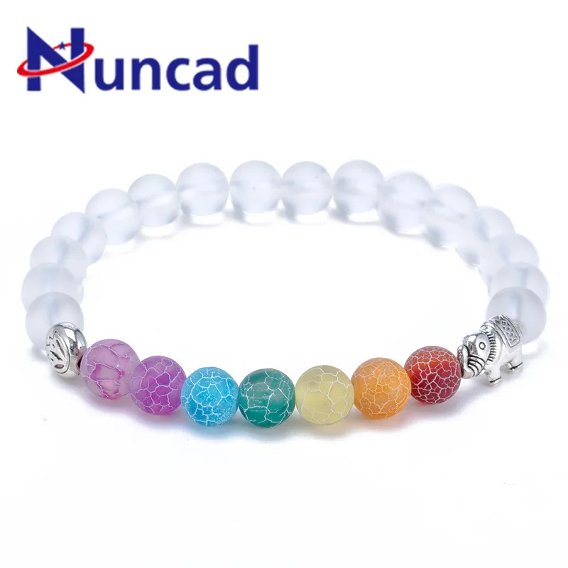 

2018 New Style Chakra 8MM White Scrub Matte Beads Elephant Bracelet Colorful Chakra Energy Yoga Beads Bracelets Jewelry