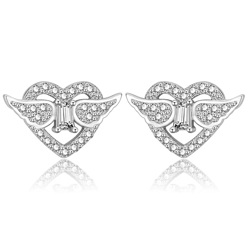 

Fashion Jewelry Angel Wing Heart CZ Stud Earring For Women