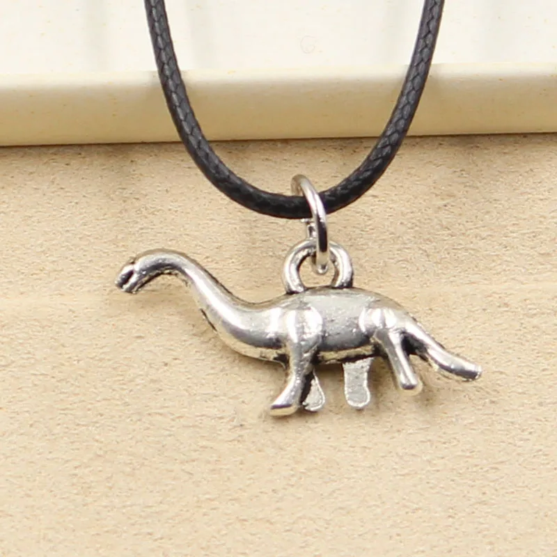 

New Fashion Tibetan Silver Pendant dinosaur Necklace Choker Charm Black Leather Cord Factory Price Handmade jewelry