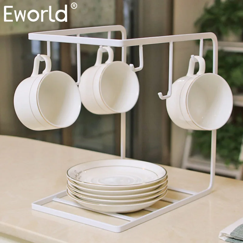 Eworld Japanese Style 6 Hooks Coffee Cup Holder Rack Mug Cup Holder