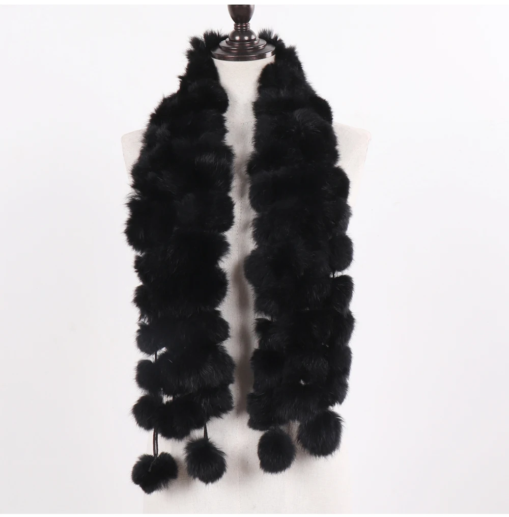 New Winter Women Real Rabbit Fur Scarf Natural Warm Rabbit Fur Muffler Girl Fashion Knitted Genuine Rabbit Fur Scarves