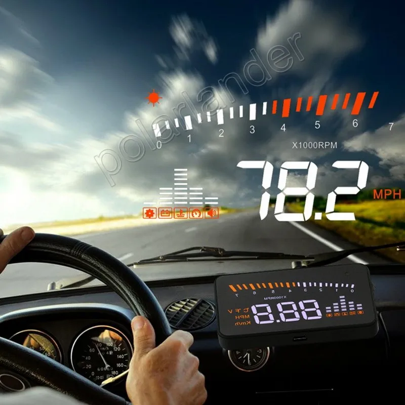 OBD II W03 hud-проектор Head Up Дисплей 5,5 дюймов Smart голос Автомобиль HUD км/ч MPH Превышение скорости предупреждение