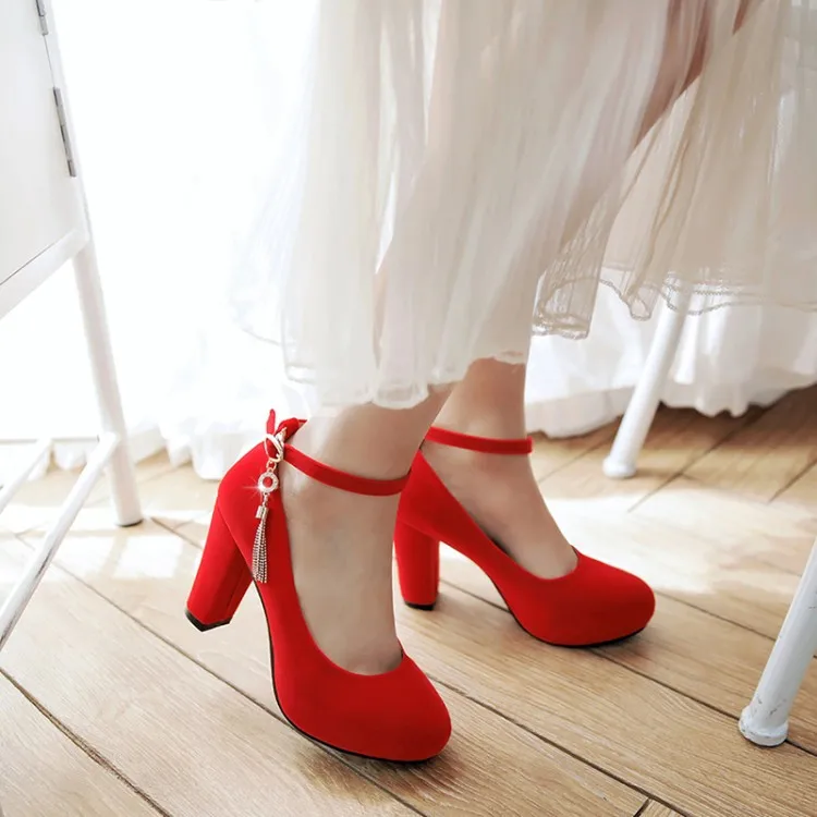 Big Size11 12 13 platform heels women shoes woman pumps ladies Suede with round head, shallow mouth and fringed metal decoration