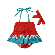 Симпатичные в виде арбуза с принтом для маленьких девочек, купальник с ремешками, купальник с оборками, пляжная одежда для малышей, купальный костюм летняя одежда для маленьких девочек