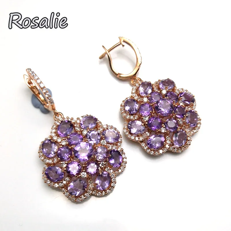 Rosalie,Luxury Big Clasp earring with natural Brazil amethyst round cut gemstone fine jewelry