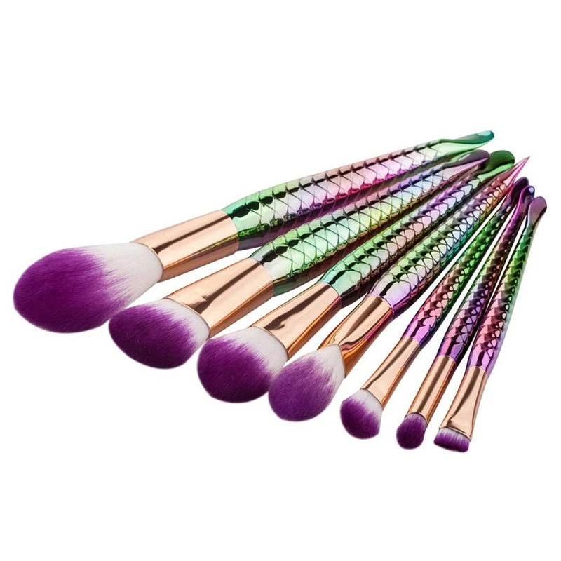 

7Pcs Pro Mermaid Makeup Brushes Set Eyebrow Eyeliner Blush Cosmetic Concealer Foundation Facial Brushes Tools