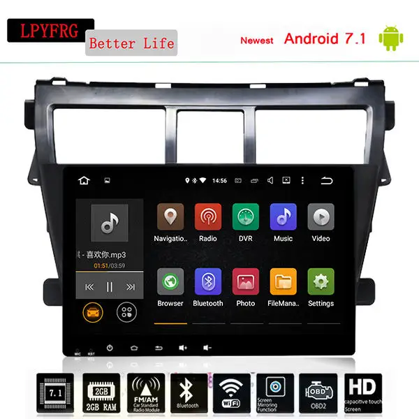 

Android 9.0 Car DVD Player for Toyota Vios 2007 2008 -2012 With GPS Navigation Radio USB AUX 3G/4G WIFI Audio Car Stereo System