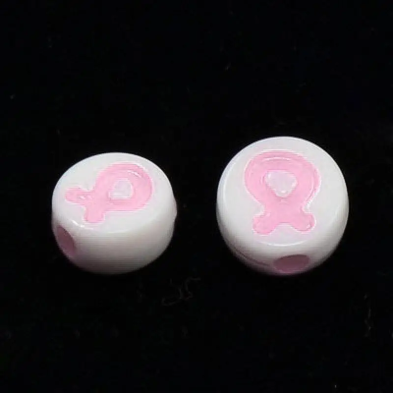 Spacer Acrylic Beads Dyed Flat Round with Breast Cancer Awareness
