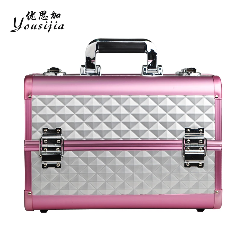 

Custom Made Alloy Cosmetic Case Multi-storey Women's Beauty Nail Embroidery Make-Up Case Kit Large Capacity Storage Box