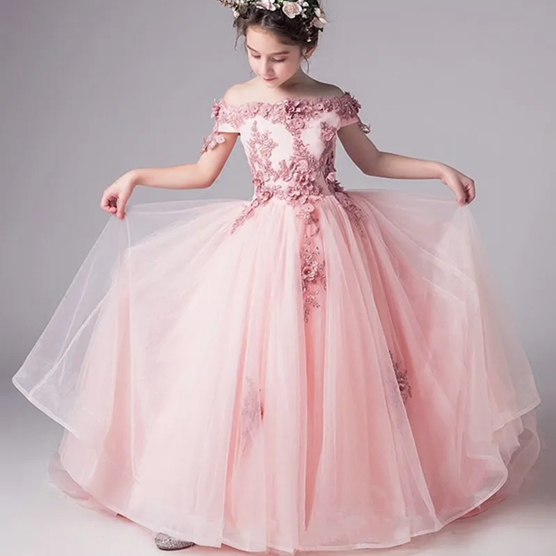 

New Top Quality Kids Dresses For Girls Wedding Dress Lace Teenagers Embroider Party Dress For Christmas Kids Girls Costumes