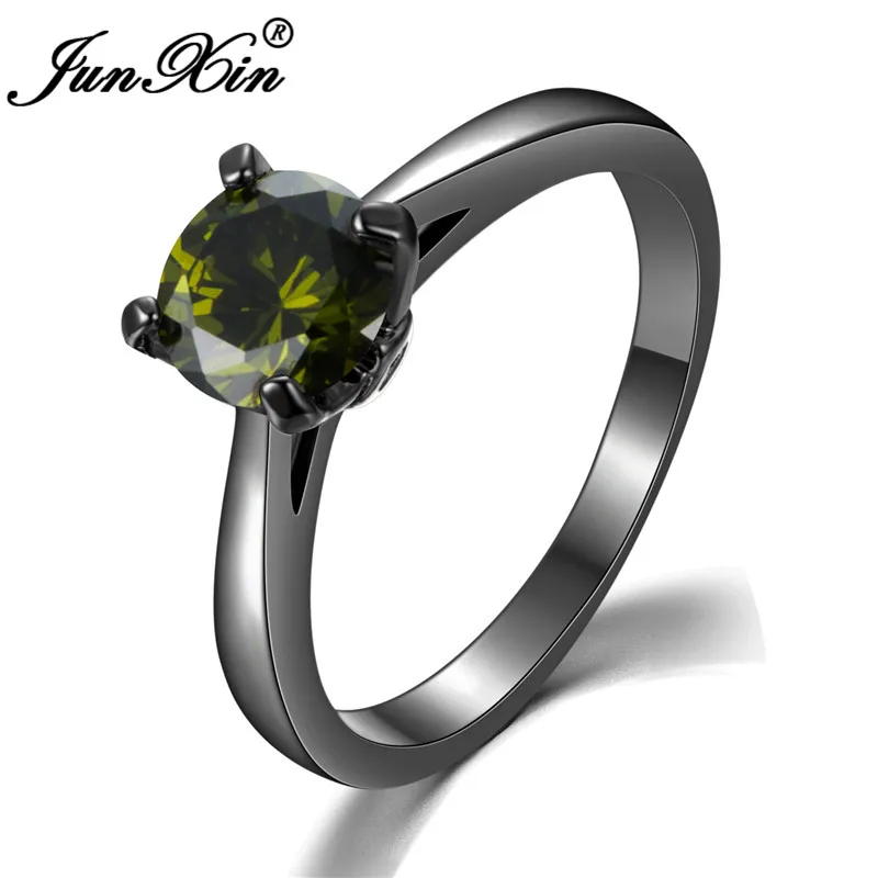 ROXI разноцветные циркоовые круглые тонкие кольца для женский, Черный золотое покрытие красный синего, белого, розового цвета камня обручальные кольца минималистский ювелирные изделия - Цвет основного камня: Olive Green Ring