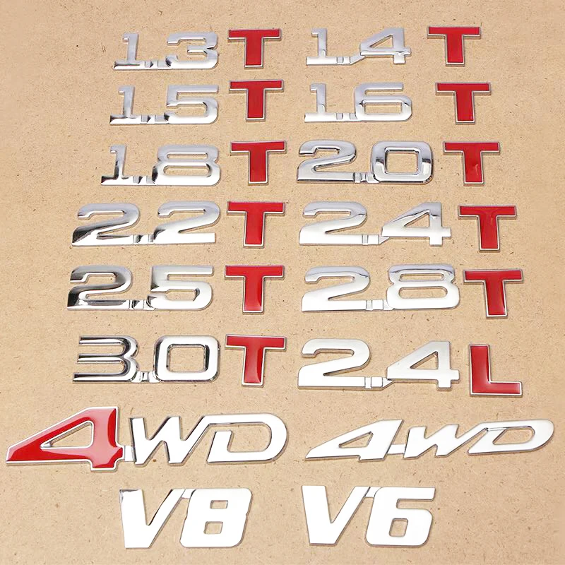 

Solid Metal Letter 1.2 1.4 1.5 1.6 1.8 2.0 2.2 2.4 2.5 2.8 3.0 4wd v8 v6 Displacement Refited Sticker Emblem For Ford Peugeot VW