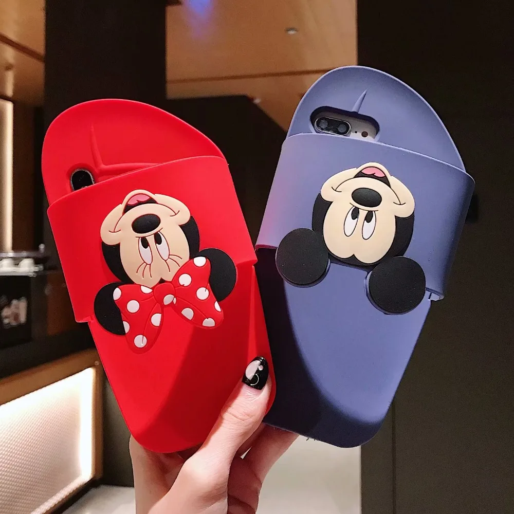 

ORYKSZ For iphone X XS XR XS MAX Case Cartoon Mickey Slippers Phone Silicone Soft Cases For iphone X 6s 8 7plus 8Plus Back Cover