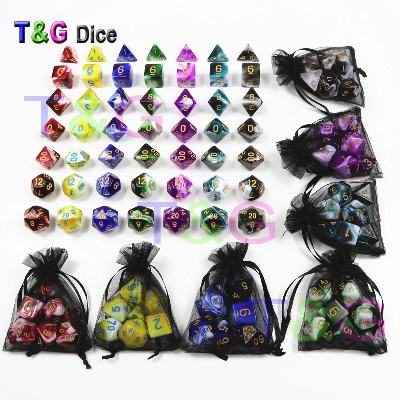 T& G 2 набора близнецов цвет D4-D20 много сторон Dados игровые кости с пробкой Поп для подземелья драконов настольная игра