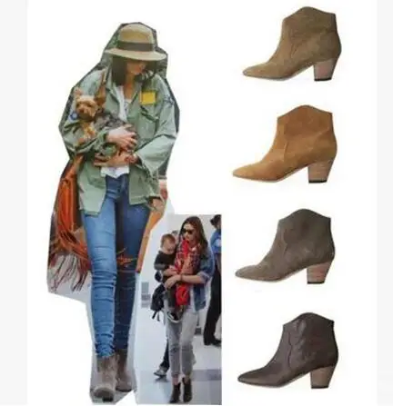 

Design Suede Ankle Riding Boots Women Western Cowboy Shoes Woman Fashion Real Genuine Leather Dicker Boots 34-41