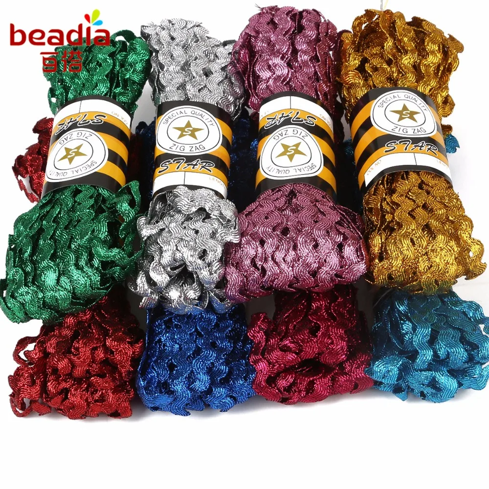 

15 yard/lot 8mm Wavy Grosgrain Ribbon Metallic Luster Lace Trim for DIY Apparel Sewing Wedding Party Craft Making