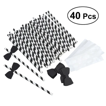 

40 in 1 Bow Ties and Paper Straws Decorative Cocktail Drinking Straws for Graduation Party Decoration Supplies