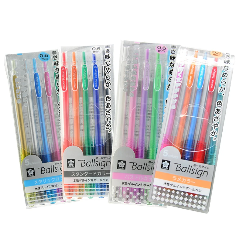 

Sakura Ballsign Mulited Colors Gel Ink Pen BallPoint Pen hand-painted Pen 0.5/0.6/0.8mm 5/10 Colors Set Office and School Supply