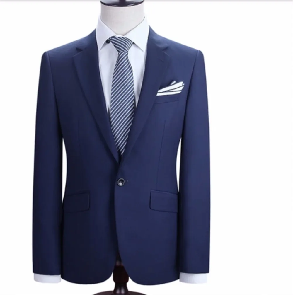 Hot Selling Slim Fit Groom Tuxedos Blue Notch Lapel Groomsman Men 2 ...