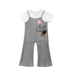 2 шт. для малышей для маленьких девочек хлопковый топ футболка + клеш Брюки наряд комбинезон детская одежда Костюмы комплект