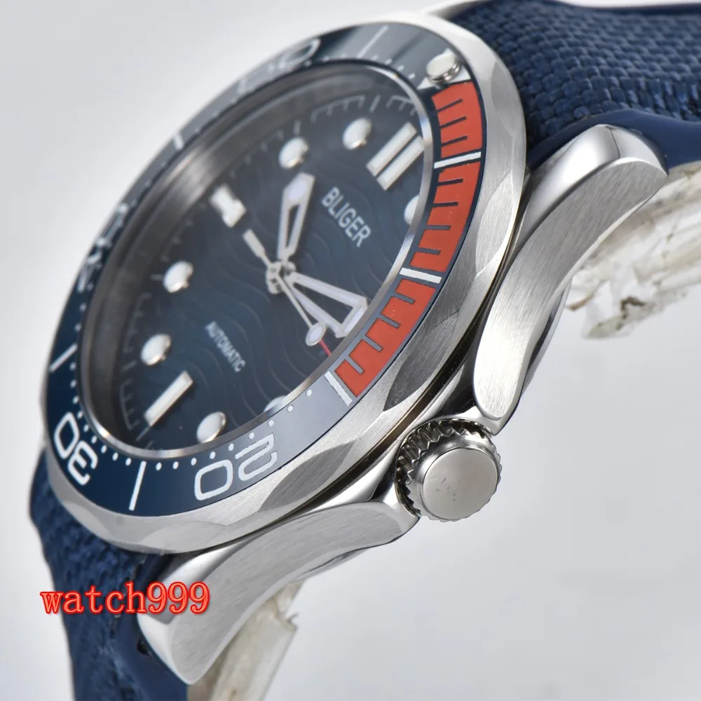 41 мм bliger синий циферблат сапфировое стекло Дата Керамическая рамка автоматические мужские повседневные часы водонепроницаемые механические часы