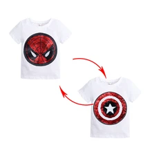 Summer Boys T-shirts Changing Color Spiderman Captain America Switchable Sequins T Shirt Children Tops Clothes hot football soccer magic switchable sequins boys t shirts kid fashion t shirt children tops clothes