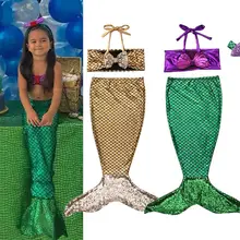 Детский набор бикини Русалка для маленьких девочек с рисунком из мультфильма, купальник из 3 предметов, купальный костюм