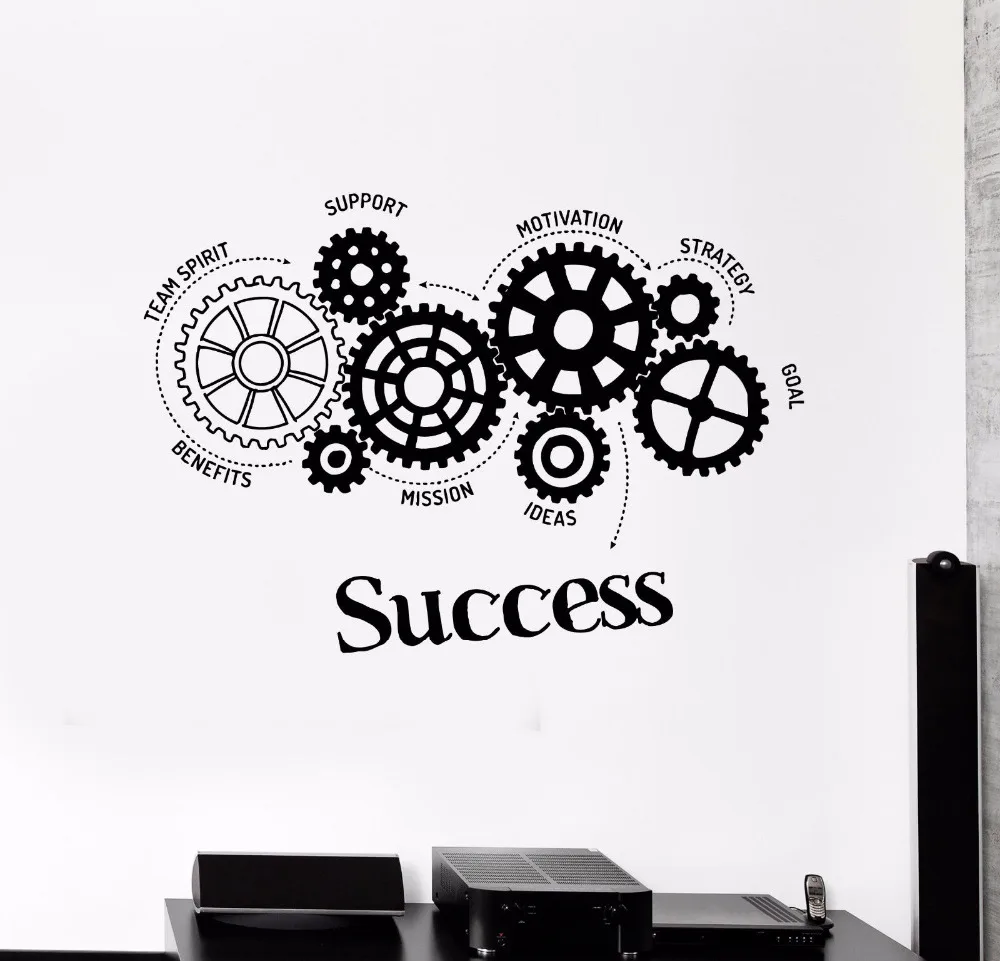 Success Gears Office Art Motivation Words Vinyl Wall Decal Teamwork