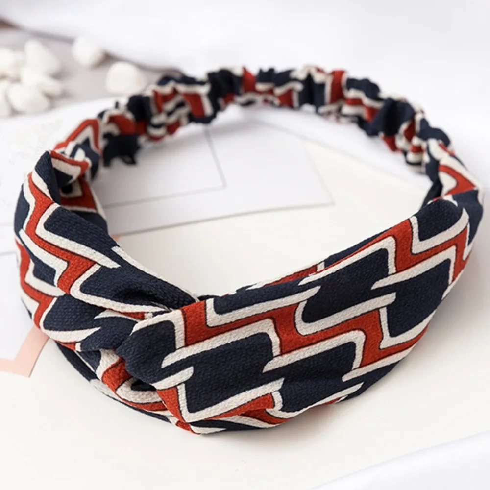 Vintage Grid Print Wide Elastic Headbands For Women Ladies Girls Twist Knot Pattern Head Wrap Turban Headdress |