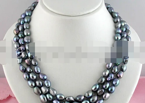 

NEW 003529 3ROW 12MM BAROQUE BLACK FRESHWATER PEARL NECKLACE SHELL