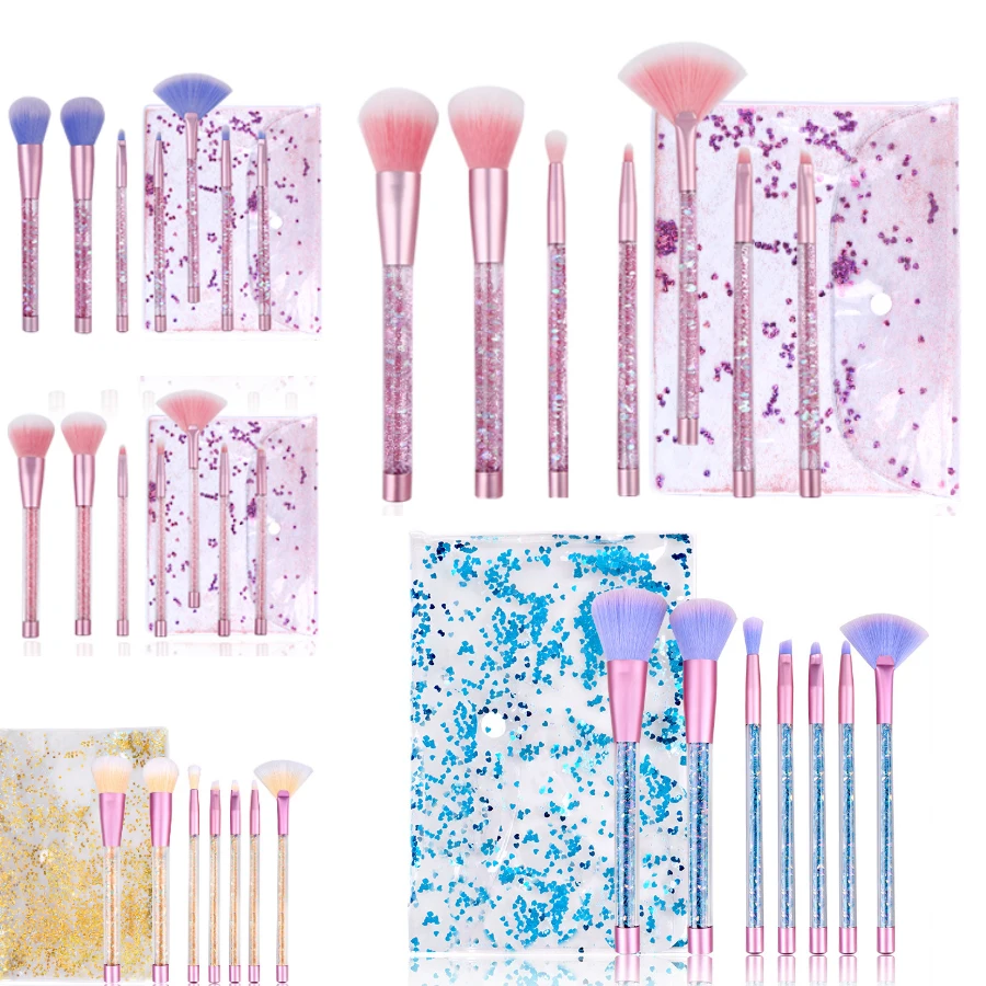 

AiceBeu 7pcs Diamond Makeup Brushes sets with Bag Crystal Makeup Brush kits Eyeshadow Contour Powder Brush Quicksand Glitter