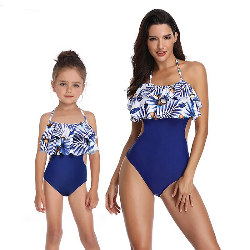 

Mother & Daughter Double Ruffle swimsuit mommy and me swimwear bikini family matching clothes outfit mum baby Beach Swimwear J75