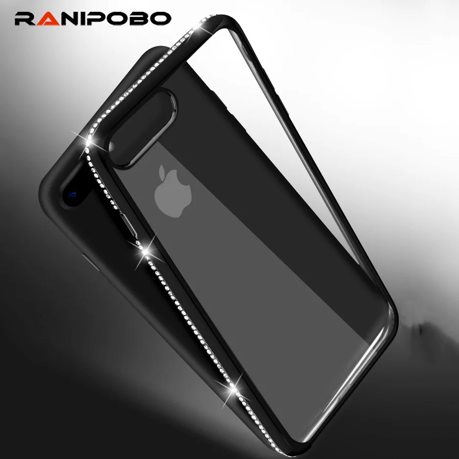 

Luxury Glitter Bling Diamond Crystal Rhinestone Frame Soft TPU transparent Clear Back Cover Case For Iphone 6 6s 6plus 7 7 Plus