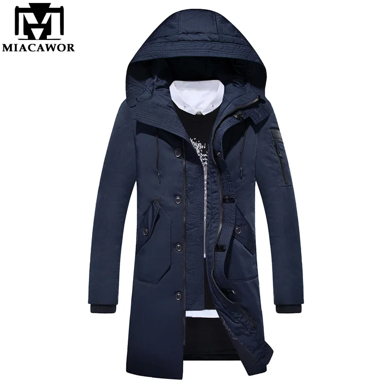 

MIACAWOR New Down Jackets Men Warm Winter Jacket Coats Hooded Windproof Down Coat Long Casual Men Down Parka Outerwear J491
